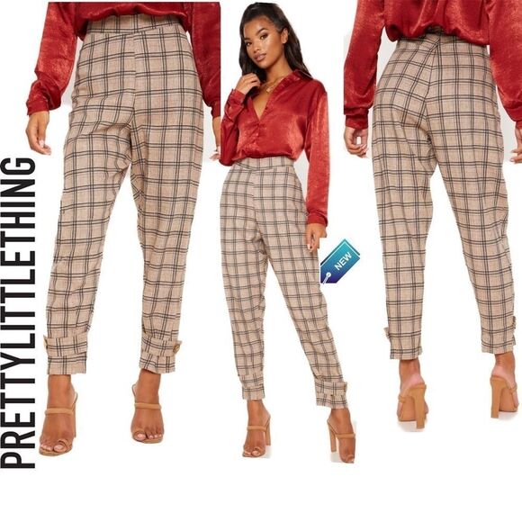 PRETTY Little Things NWT Black Tan Check Peg Leg Pants size 12 - Picture 1 of 13